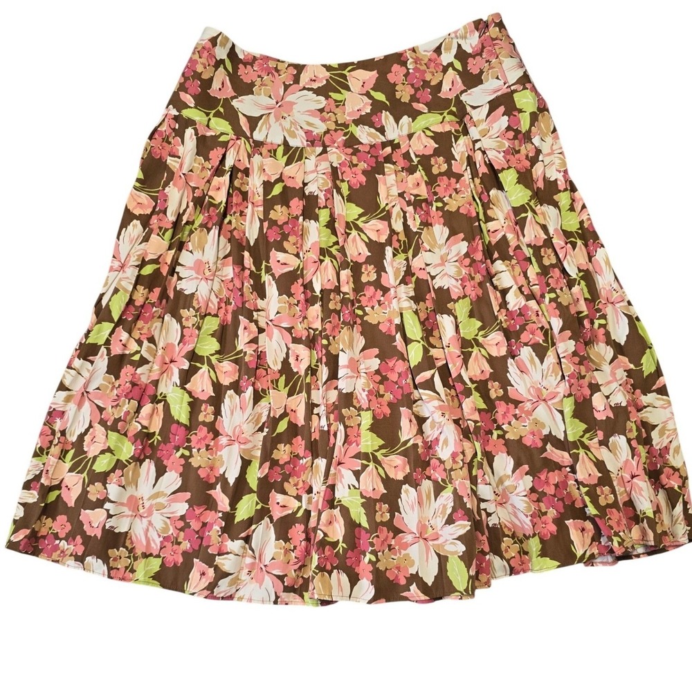 Tommy Bahama Silk Blend Floral Skirt Womens Size 8 Brown Pink A Line Tropical